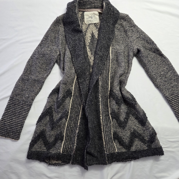 Angel Of The North Sweaters - Angel of the North Shawl Collar Open Front Knit Cardigan Grey S